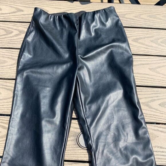 H&M Flares Faux Leather Black Pants high rise size 10 concert going out Tate - Picture 5 of 8